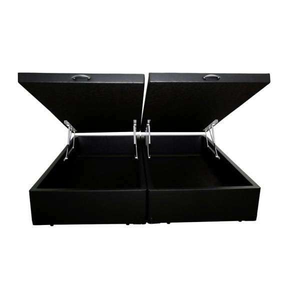 Base Box Baú Casal Bipartido A Colchões Sintético Preto 49x138x188 - 2