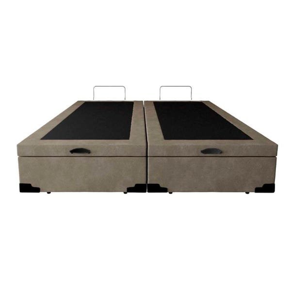 Base Box Baú Casal Bipartido A Colchões Suede Bege 49x138x188 - 3