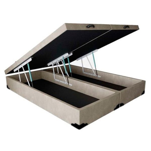 Base Box Baú Casal Bipartido A Colchões Suede Bege 49x138x188 - 1