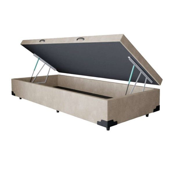 Base Box Baú Solteirão A Colchões Suede Bege 41x96x203 - 1