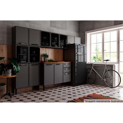 Cozinha Modulada Completa Estilo 4pçs (2 Armários + 1 Balcão + 1 Paneleiro) C4p95 Cinza/grafite -