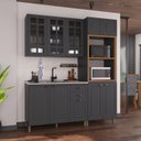 Ver imagem 1 de Cozinha Modulada 3 Peças Torre Quente Balcão e Armário Aéreo com Vidro 100% MDF Bari