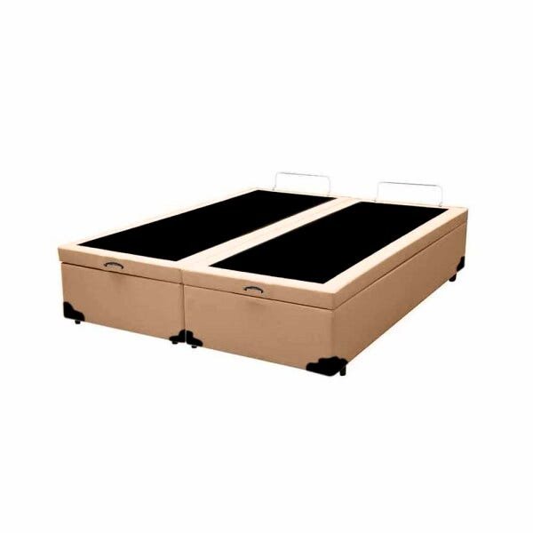 Base Box Baú Queen Bipartido A Colchões Sintético Bege 41x158x198 - 1