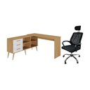 Ver mais imagens de Conjunto Escritório com Mesa em L 3 Gavetas e Cadeira Giratória Multimóveis MCR6115 Madeirado/Bco