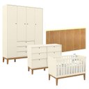 Ver imagem 1 de Quarto de Bebê Unique 4 Portas com Cômoda 6 Gavetas e Painel Farm com Led Off White Eco Wood - Matic