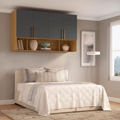 Módulo Aéreo para Cama de Casal Mdf Altezza Trend Belmax:freijó/titânio