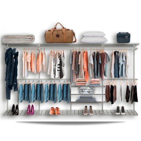 Cabideiro Arara Closet Casal Prateleira Aço Aramado - 3,70m - Branco
