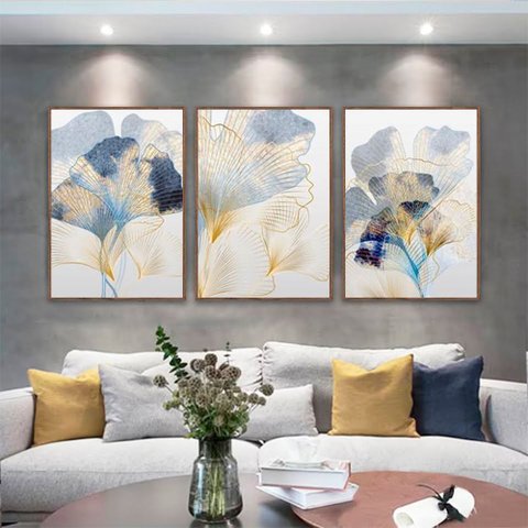 Kit com 3 Quadros Decorativos 70x50 Cm Floral Insinuante com Moldura Caixa Preta de 3cm Profundidade