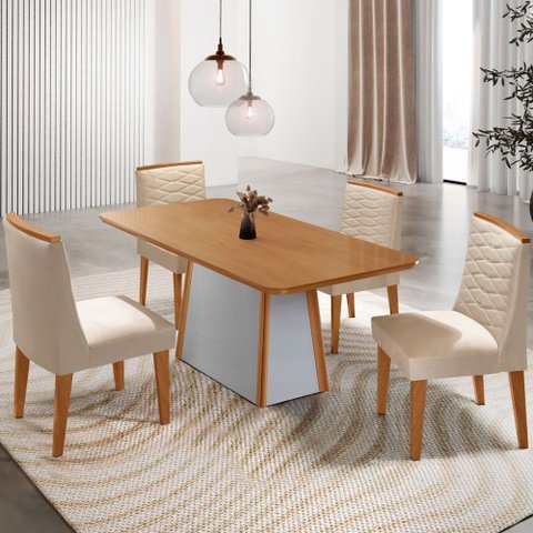 Mesa de Jantar Diane 120cm Tampo Mdf Laminado 4 Cadeiras Eloise Moderna Mobília
