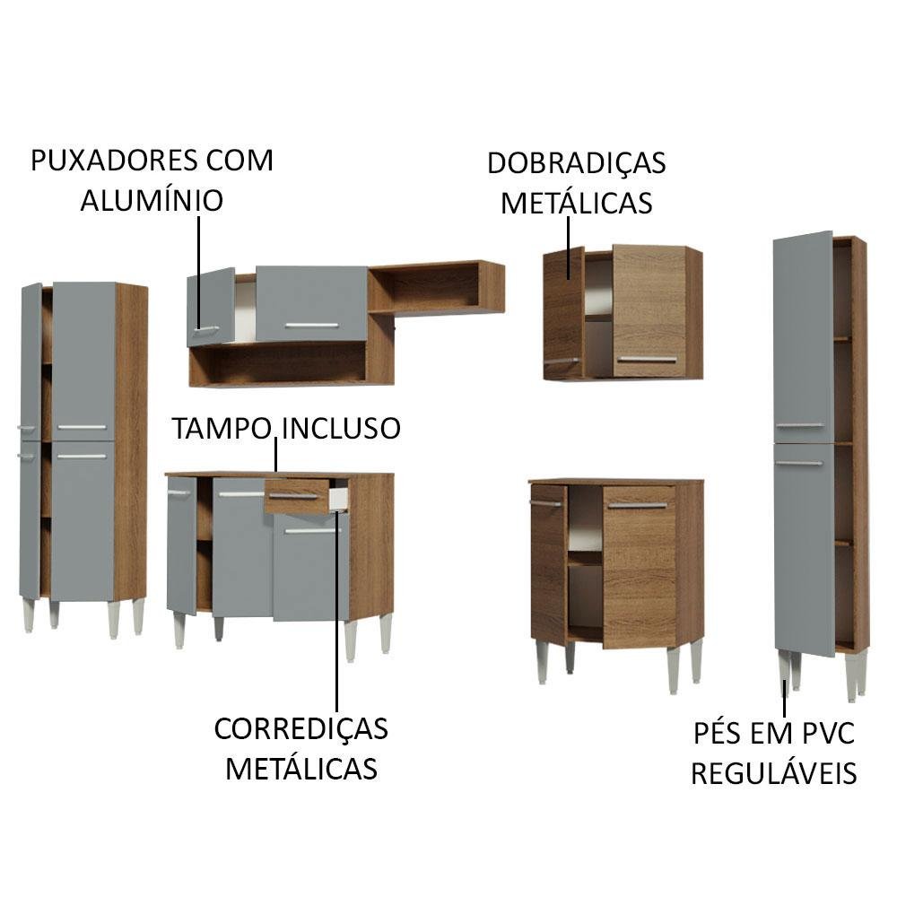 Armário de Cozinha Completa 325cm Rustic/Cinza Emilly Joy Madesa - 4