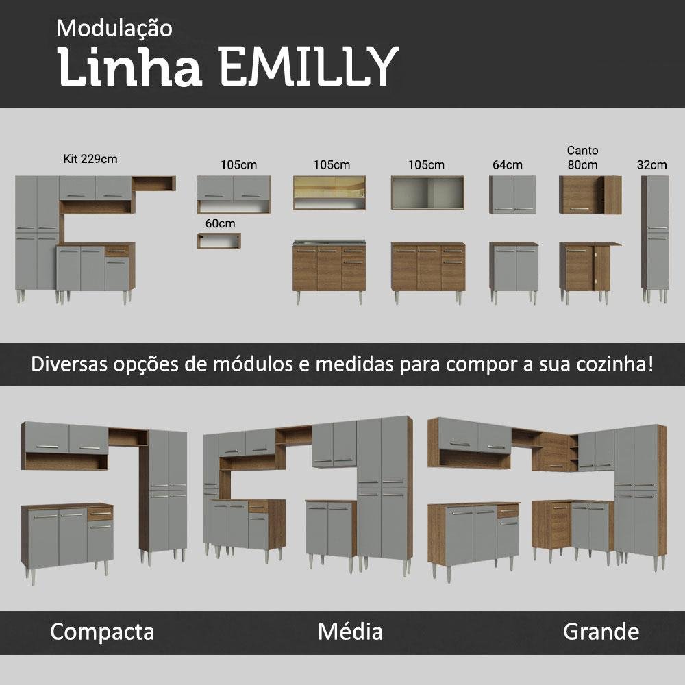 Armário de Cozinha Completa 325cm Rustic/Cinza Emilly Joy Madesa - 10