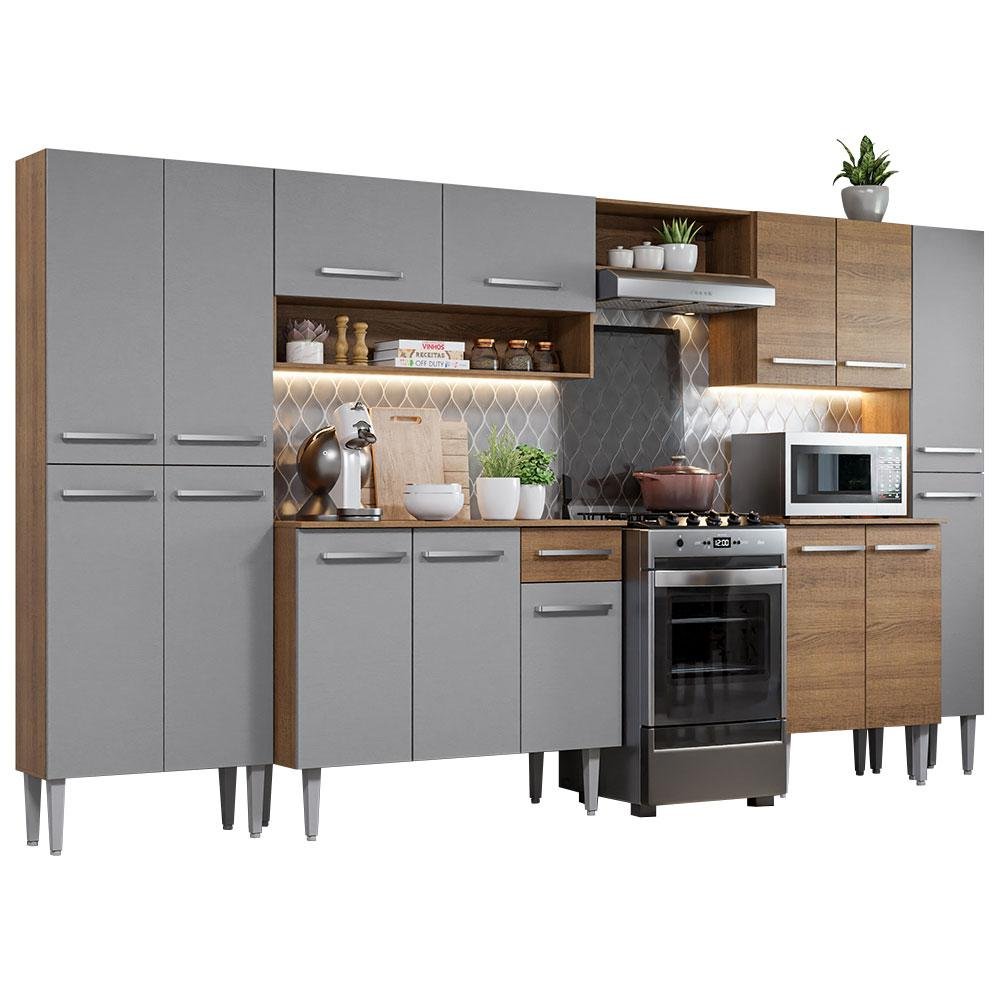 Armário de Cozinha Completa 325cm Rustic/Cinza Emilly Joy Madesa - 2