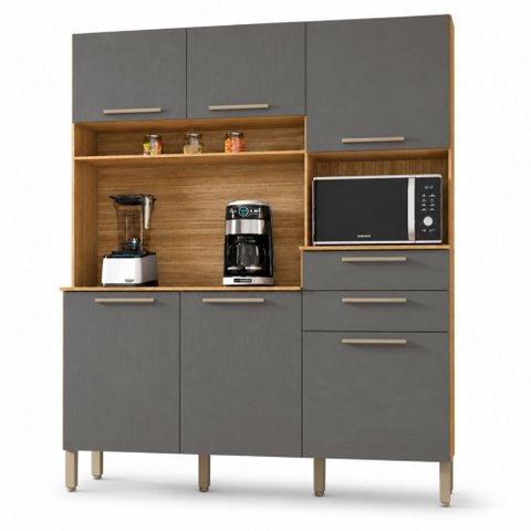 Armario de Cozinha Compacta 6 Portas 2 Gavetas Montesa - Freijó/Gris