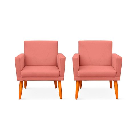 Kit 2 Poltrona Cadeira para Sala Confortável e Minimalista Paris em Suede