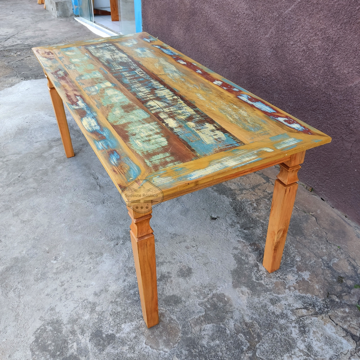 Mesa em madeira 200 x 90 com tinta pátina em demolição Sudeste Rústico - 4