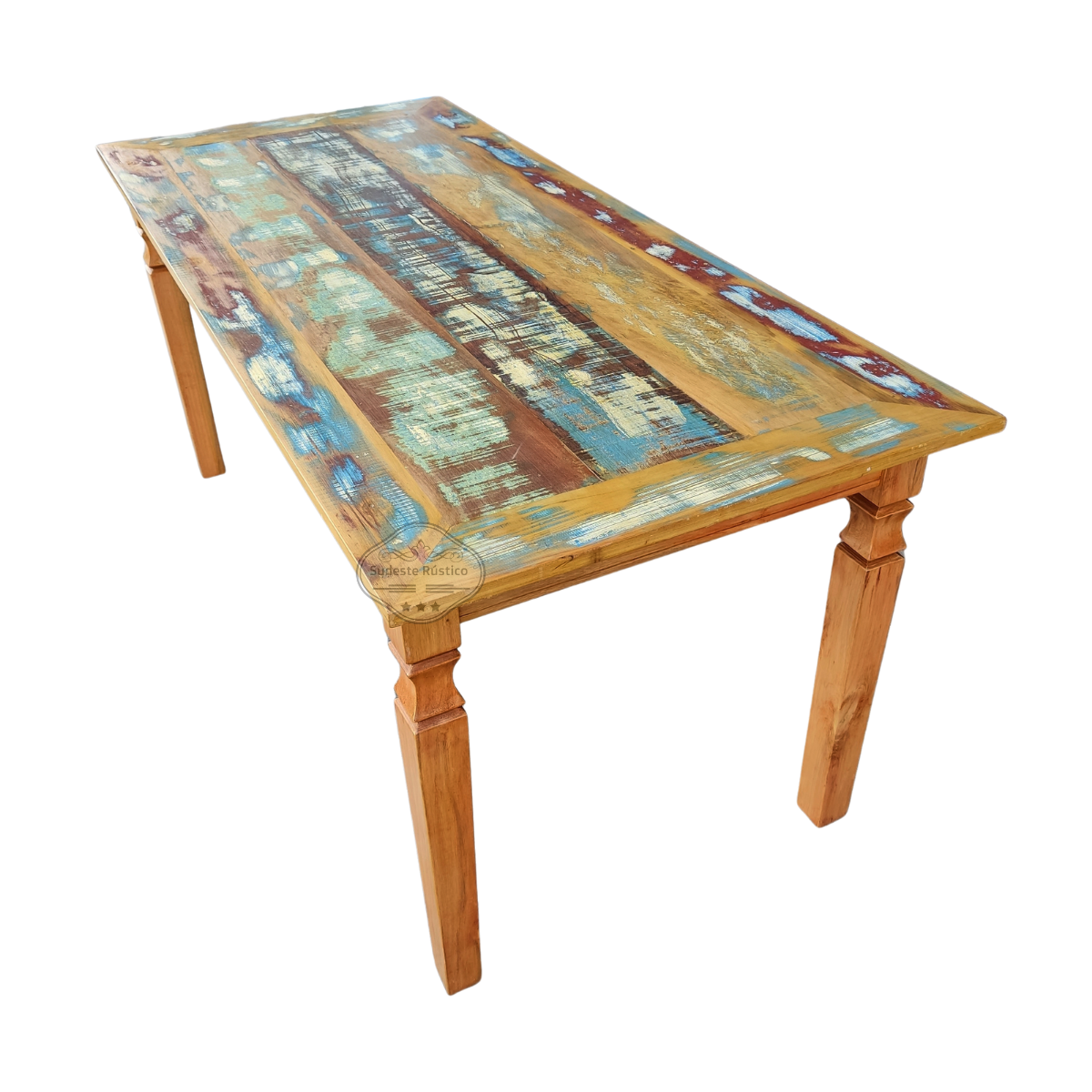 Mesa em madeira 200 x 90 com tinta pátina em demolição Sudeste Rústico - 1