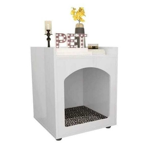 Mesa de Cabeceira e Cama para Pet Cachorro/Gato com Almofada Branco Mo