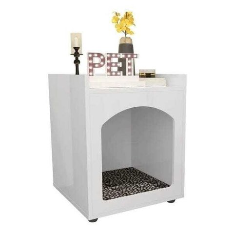 Mesa de Cabeceira e Cama Para Pet Cachorro/Gato com Almofada Branco Mo