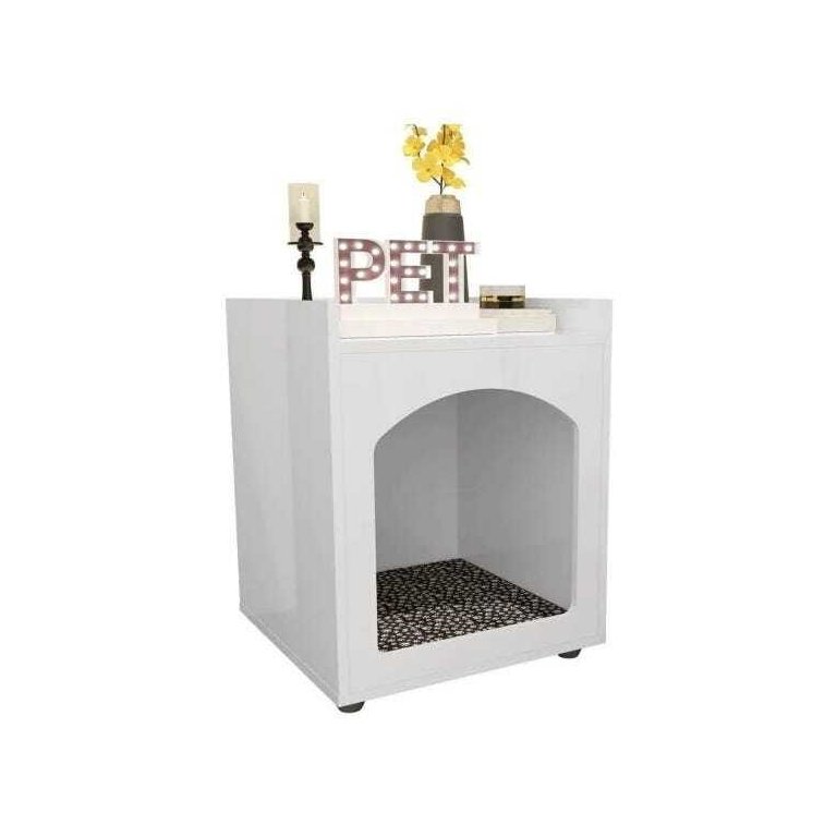 Mesa de Cabeceira e Cama Para Pet Cachorro/Gato com Almofada Branco Mo