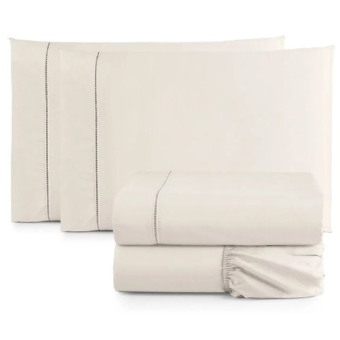 Jogo de Lençol Casal Size 4 Peças Percal 400 Fios Toque Macio Palha
