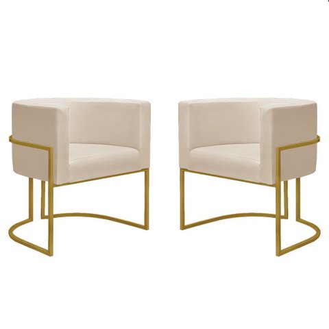 Kit 2 Poltronas Decorativa Nayara Base Ferro Dourado Twdecora Suede