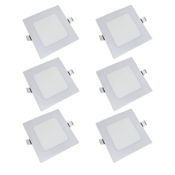 KIT 6 Painel Plafon LED 6w Quadrado Embutir Branco Frio Luminária - 1