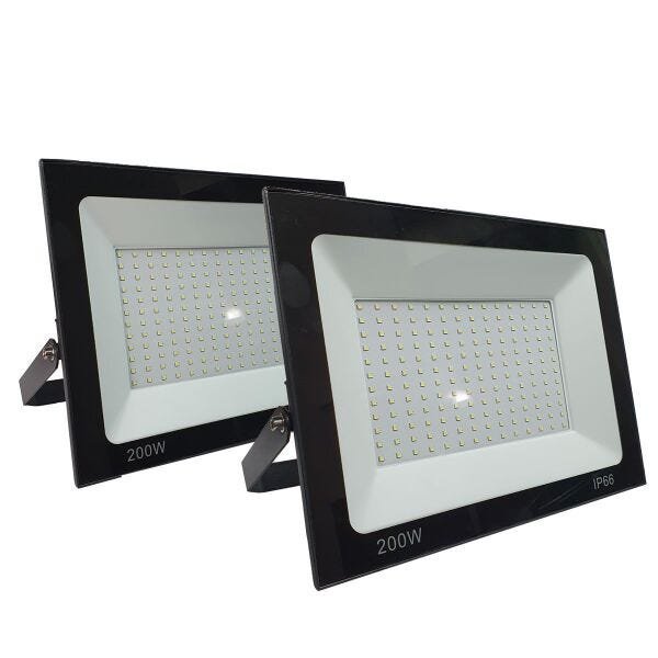 KIT 2 refletor 200w LED SMD Holofote Bivolt Externo Luz Branca - 1