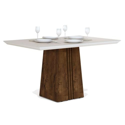 Mesa de Jantar Retangular Paris com Tampo de Madeira Chanfrado com Vidro de 4 Lugares 120x90 Trufa - 3