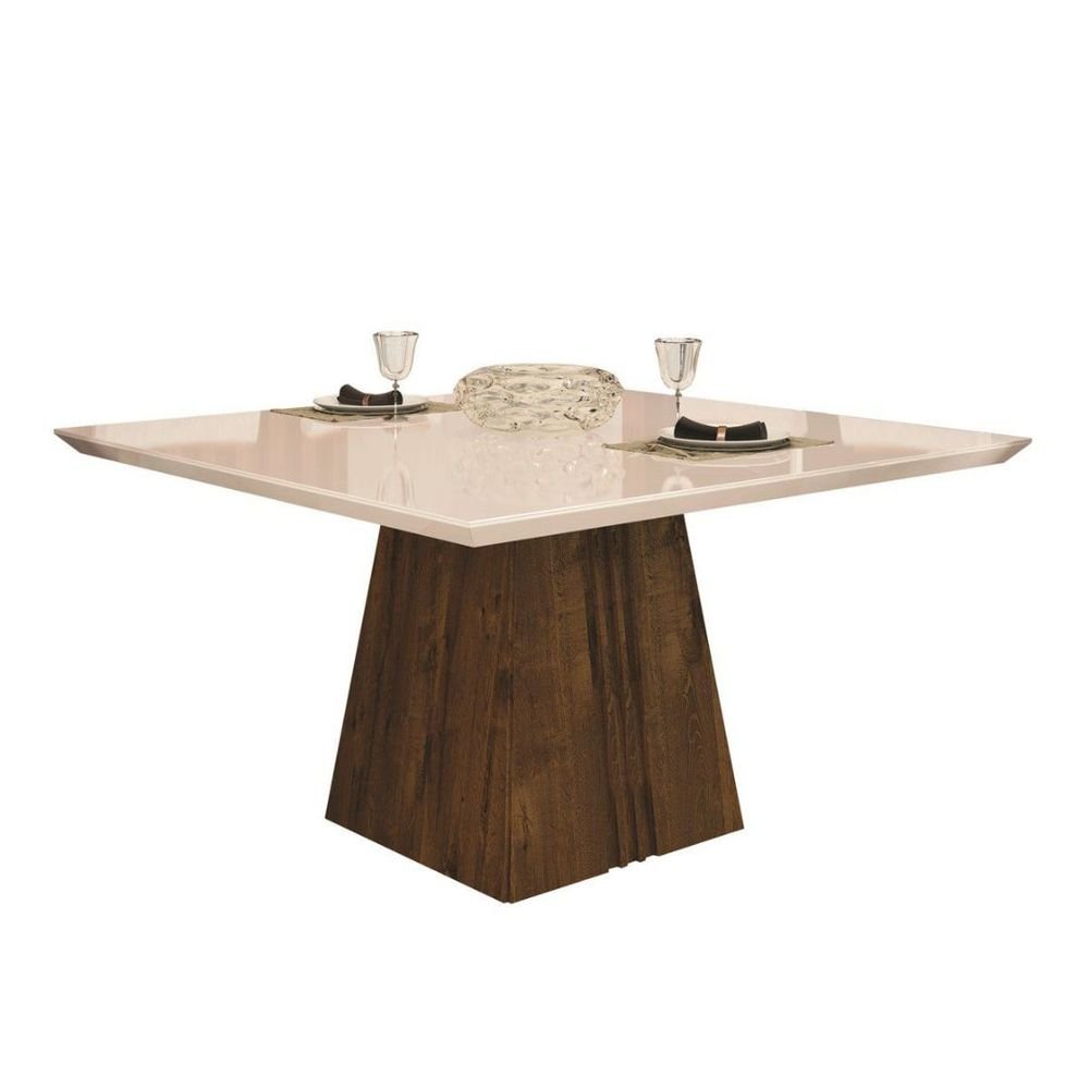 Mesa de Jantar Retangular Paris com Tampo de Madeira Chanfrado com Vidro de 4 Lugares 120x90 Trufa - 1