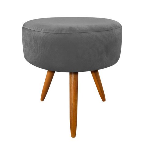 Puff Decorativo Redondo 40 cm Dóris Pé Palito Suede - Grafite