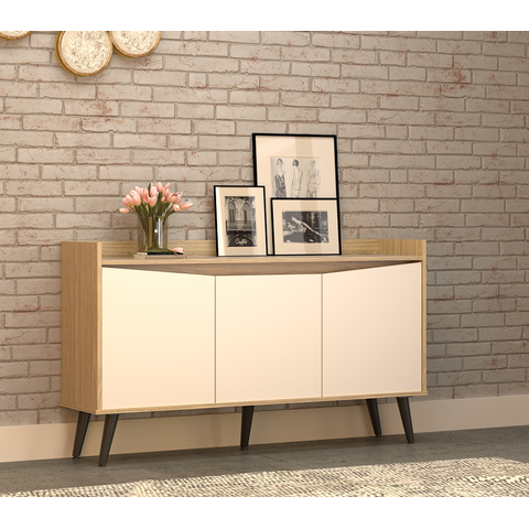 Balcão Buffet Aparador 3 Portas Amêndoa Off White - Regale Móveis