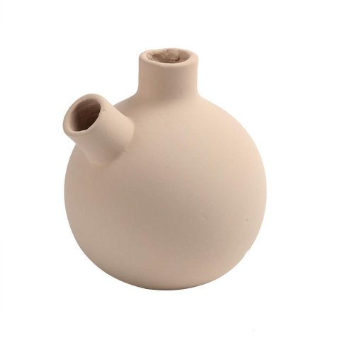 Vaso Decorativo 12,5x 10,5 Cm Detalhe Formas Retas em Ceramica Bege
