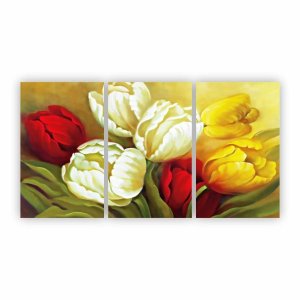 Quadro Canvas Pintura Rosas e Flores Coloridas 125x65cm