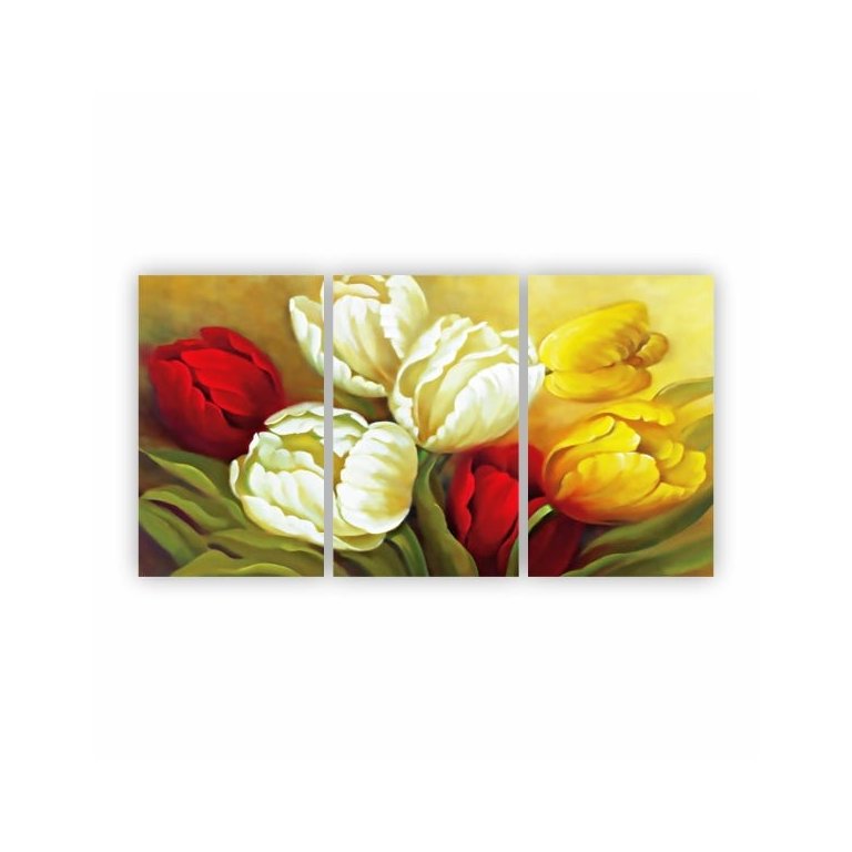 Quadro Canvas Pintura Rosas e Flores Coloridas 125x65cm Quadro Canvas Pintura Rosas e Flores Coloridas 125x65cm