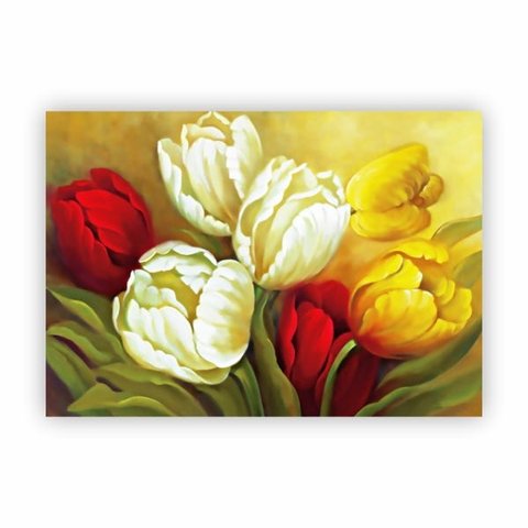 Quadro Canvas Pintura Rosas e Flores Coloridas 100x50