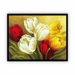 Quadro Pintura Rosas e Flores Moldura Preta 60x40cm - 1