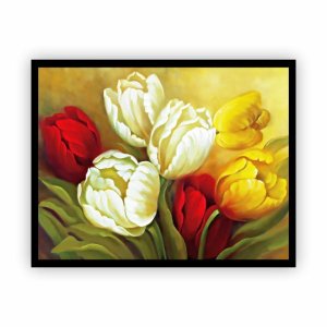 Quadro Pintura Rosas e Flores Moldura Preta 60x40cm
