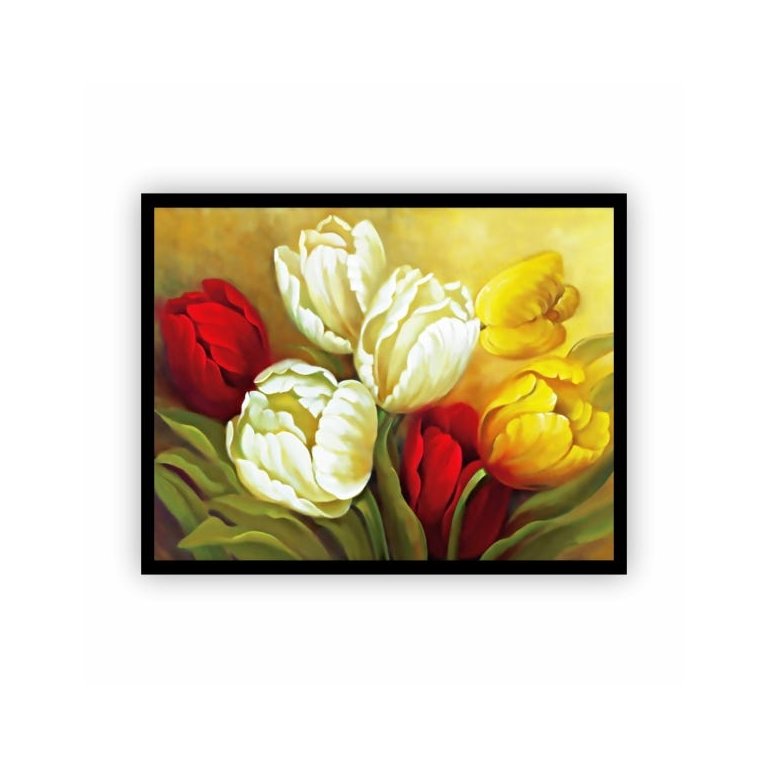Quadro Pintura Rosas e Flores Moldura Preta 60x40cm