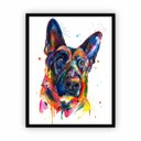 Ver imagem 1 de Quadro Cachorro Tinta Colorida Moldura Preta 30x40cm