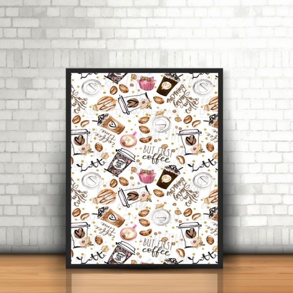 Quadro Pattern Coffe Café Confeitaria com Moldura 30x40cm | MadeiraMadeira