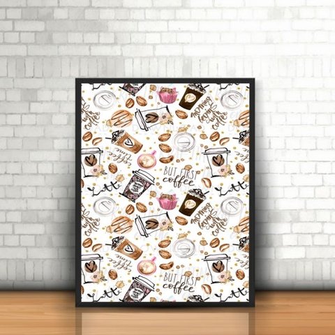 Quadro Pattern Coffe Café Confeitaria com Moldura 30x40cm