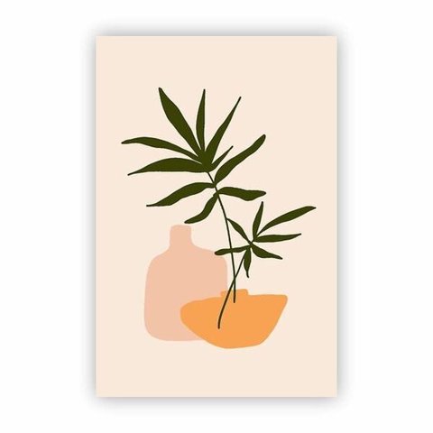 Quadro Canvas Desenho Colorido de Planta Minimalista 30x40cm