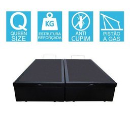 Base Cama Box Baú Bipartido Queen Size Corino Preto 43x158x198 - 2