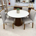 Ver imagem 1 de Conjunto Mesa de Jantar Redonda Mdf + 4 Cadeiras em Madeira Cor:off White com Freijó