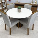 Ver imagem 3 de Conjunto Mesa de Jantar Redonda Mdf + 4 Cadeiras em Madeira Cor:off White com Freijó