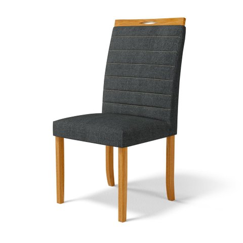 Cadeira Sara Madeira Maciça Estofada para Mesa de Jantar Linho Chumbo Cod. 406