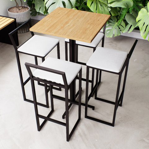 Conjunto Mesa Alta Bar Bistrô Quadrada Pinus 4 Banquetas Confort Estofado Don Castro