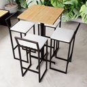 Ver imagem 1 de Conjunto Mesa Alta Bar Bistrô Quadrada Pinus 4 Banquetas Confort Estofado Don Castro