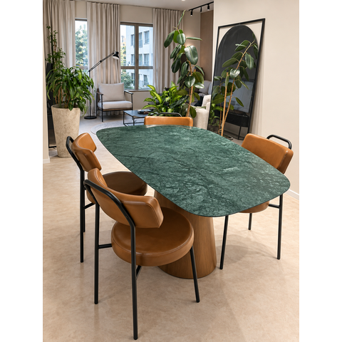 Mesa de Jantar Orgânica Essenza 140x90cm  – Verde Guatemala com Base Freijó