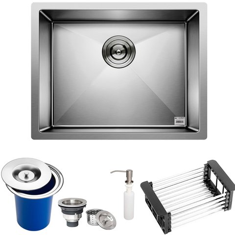 Cuba Quadrada Inox 304 Cozinha Pia Embutir Sobrepor Gourmet 50x40 Premium com Lixeira de Embutir 5l
